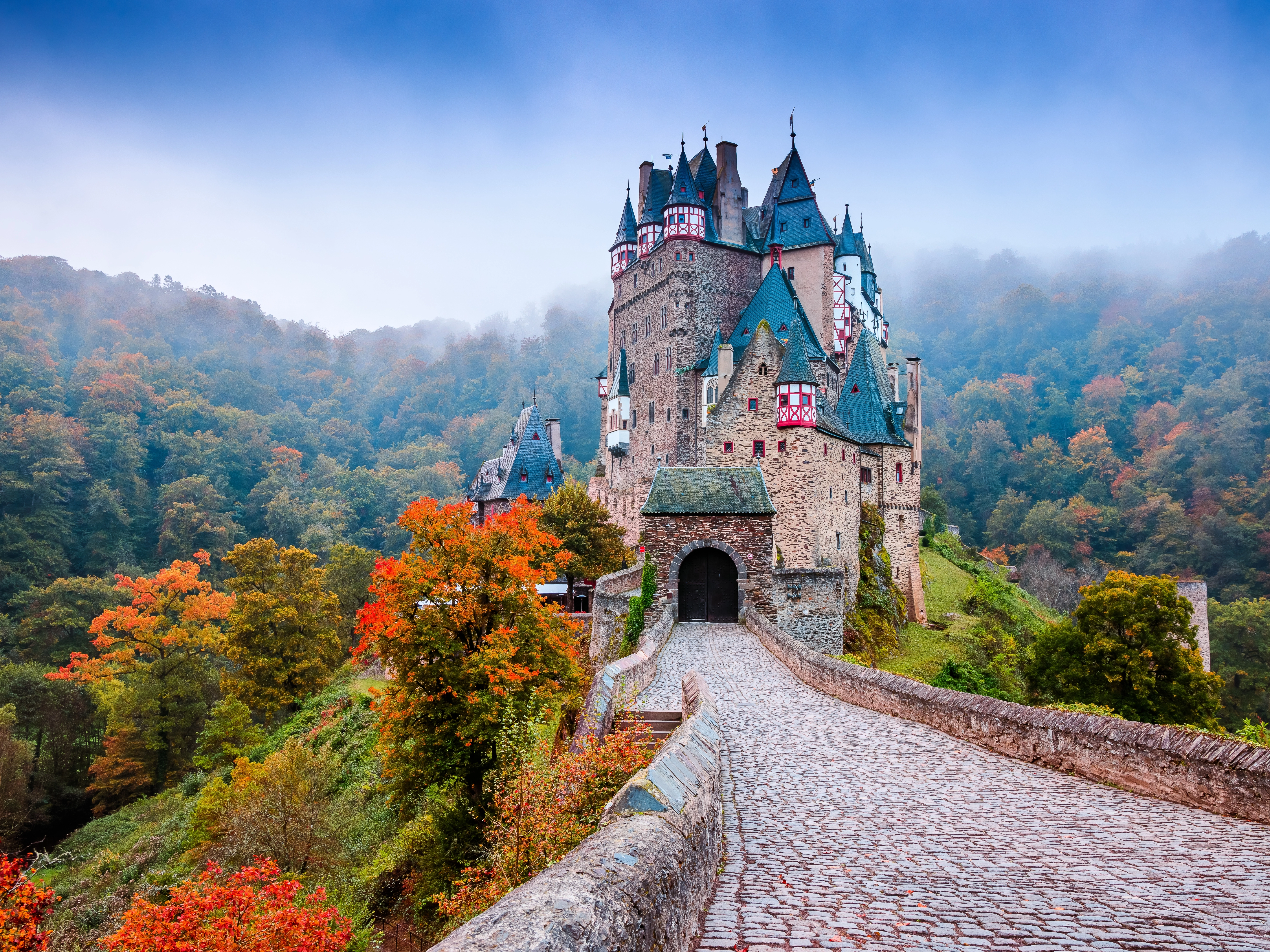 Eltz Castle or Burg Eltz. Medieval castle on the hills above the Moselle River.